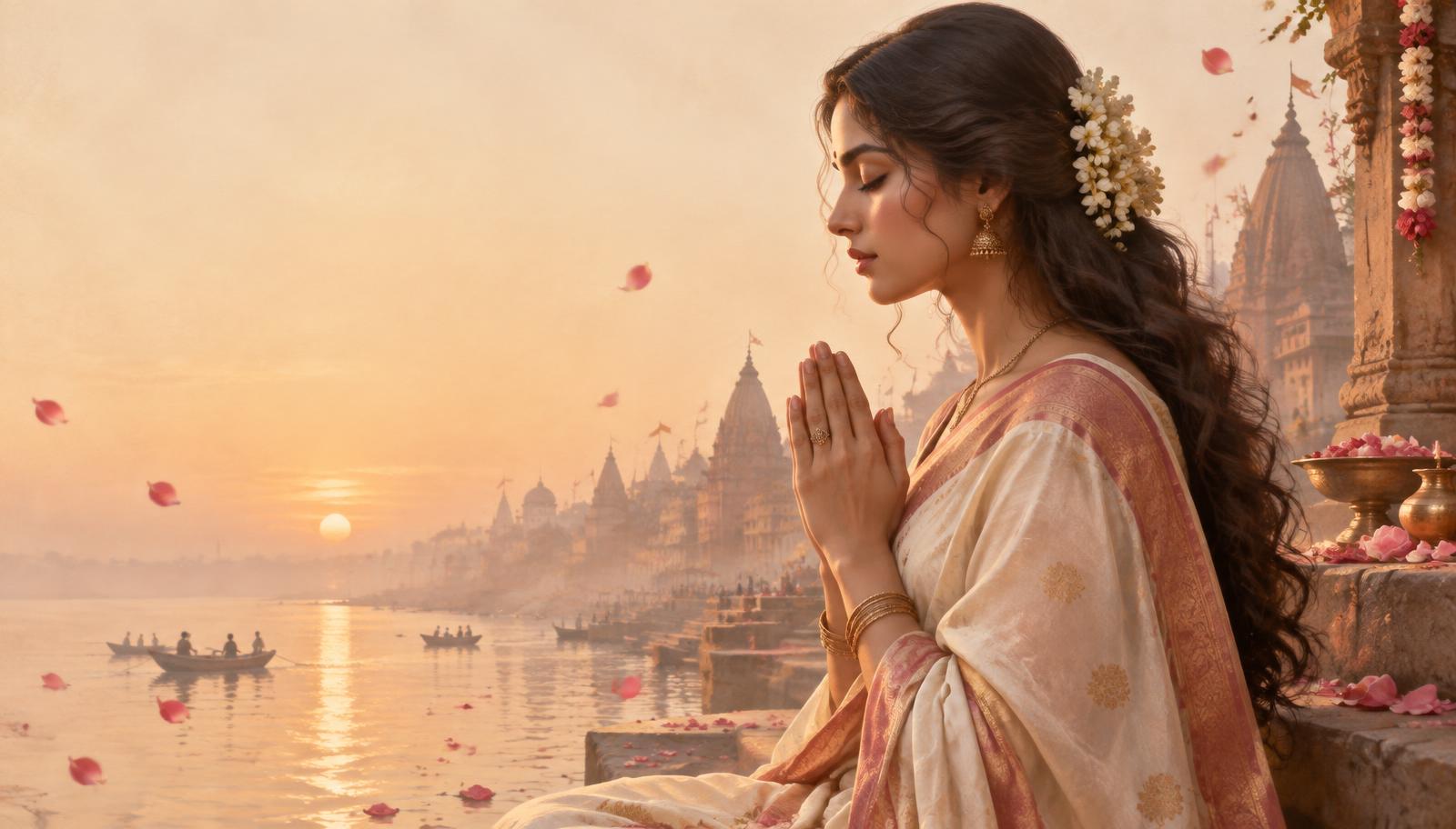 A woman in quiet prayer beside the river